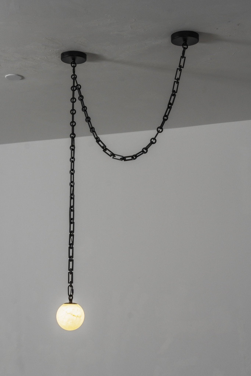 Industrial Alabaster Orb Chain Chandelier