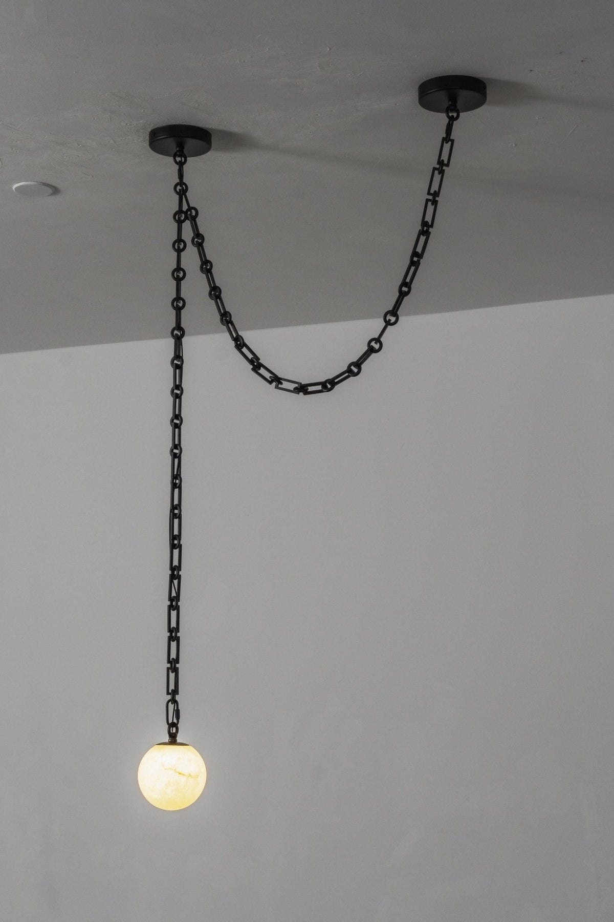 Industrial Alabaster Orb Chain Chandelier