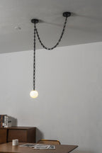 Industrial Alabaster Orb Chain Chandelier