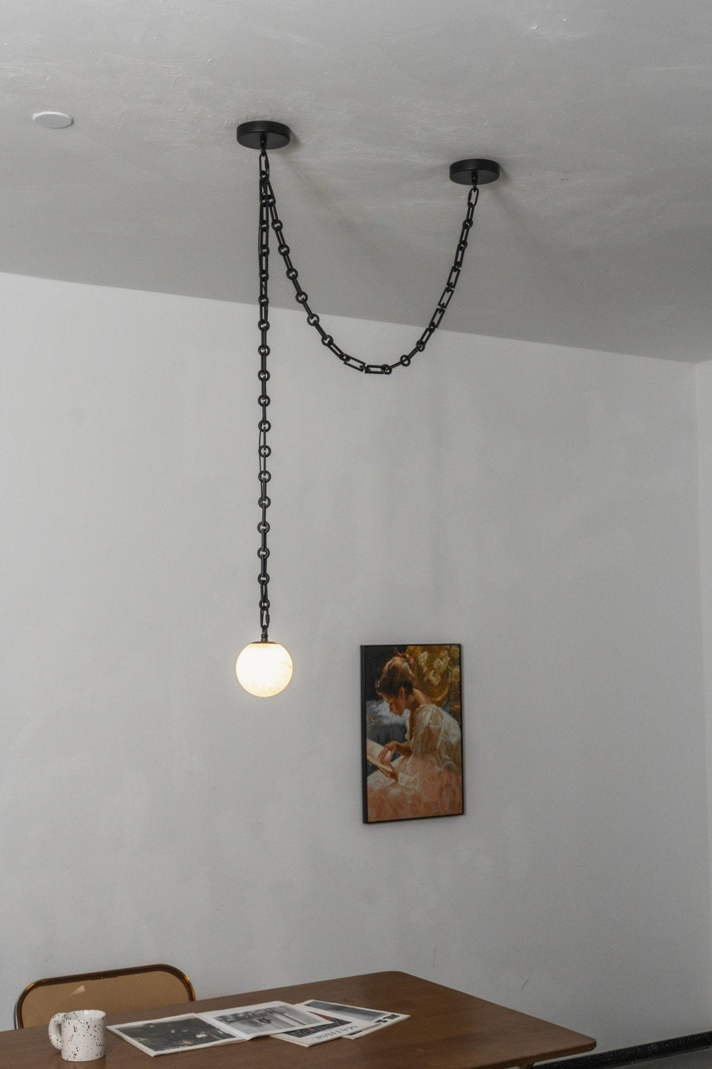 Industrial Alabaster Orb Chain Chandelier