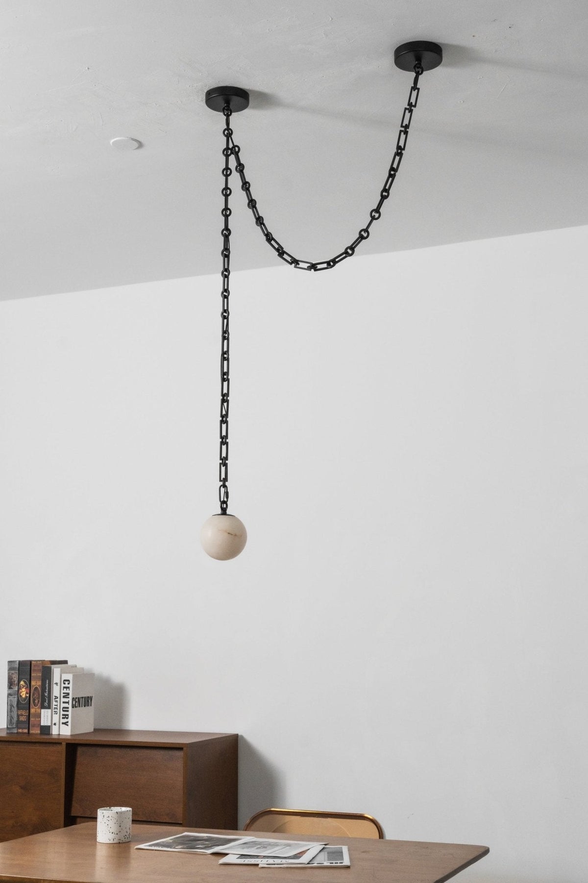 Industrial Alabaster Orb Chain Chandelier