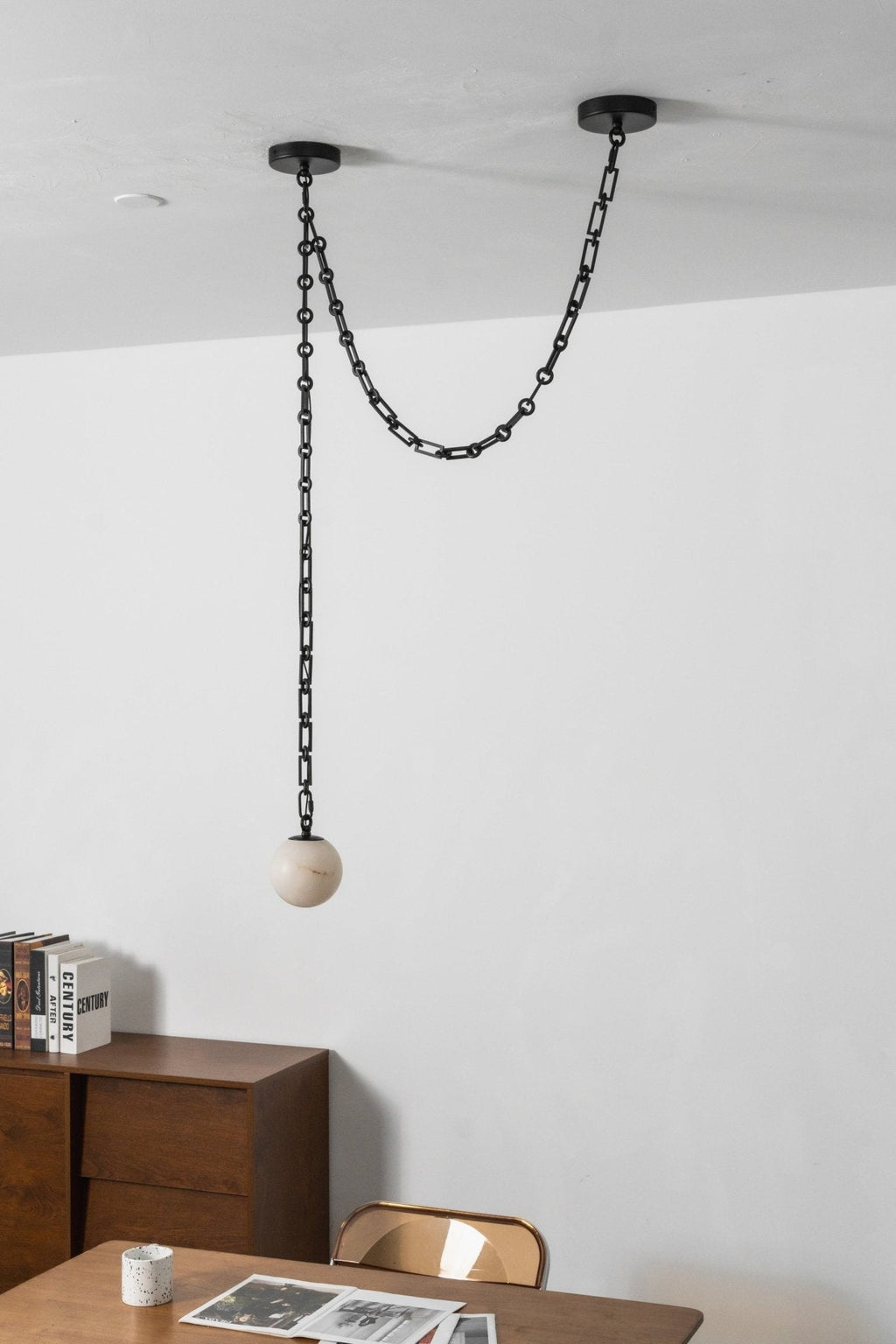 Industrial Alabaster Orb Chain Chandelier