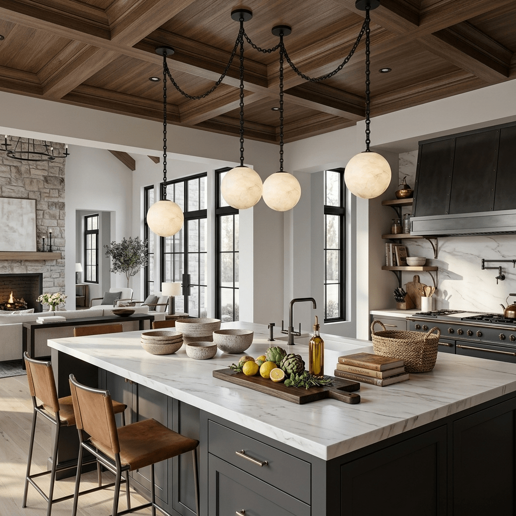 Industrial Alabaster Orb Chain Chandelier