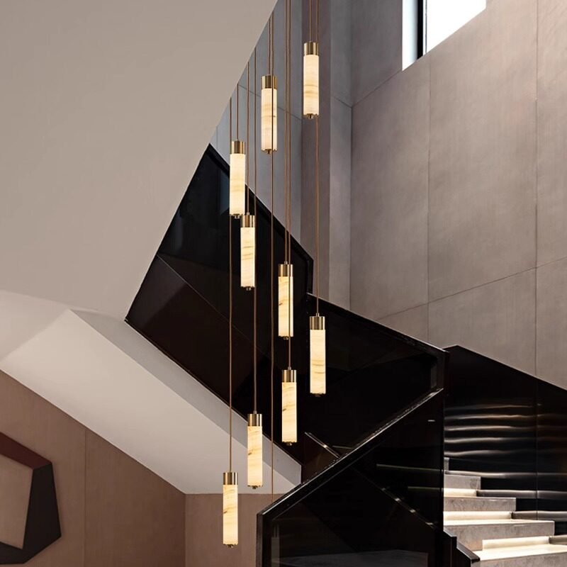 Slender Alabaster Column Chandelier