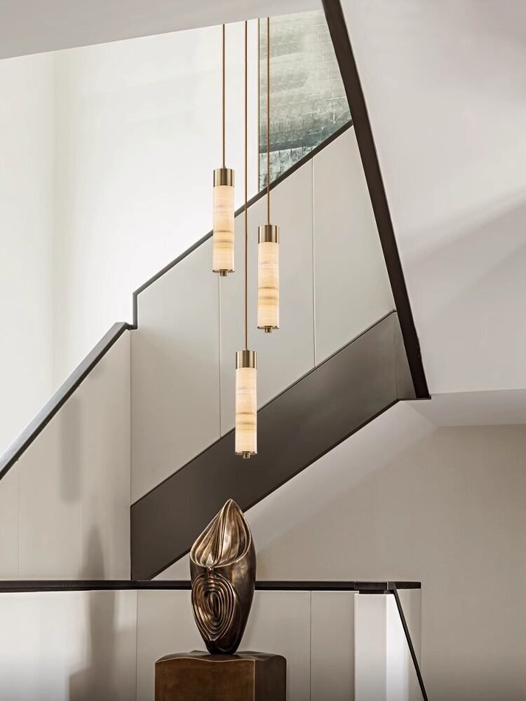 Slender Alabaster Column Chandelier