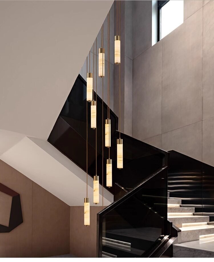 Slender Alabaster Column Chandelier