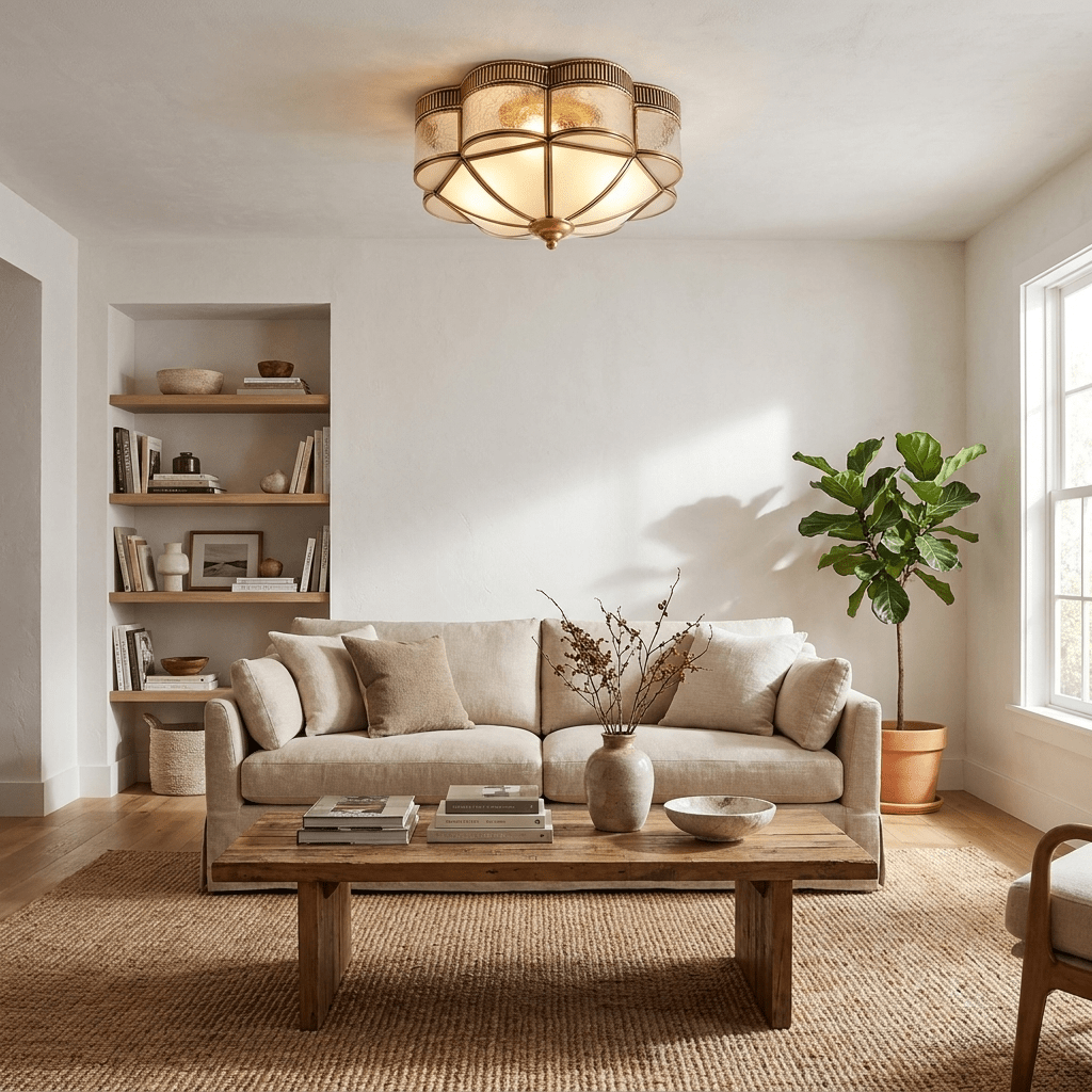 Brass Domed Flush Ceiling Lamp