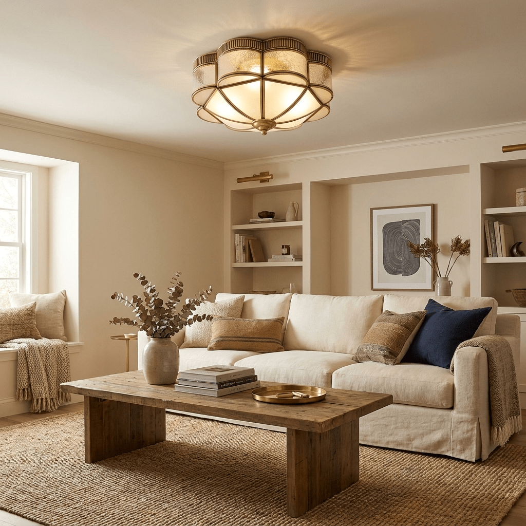 Brass Domed Flush Ceiling Lamp
