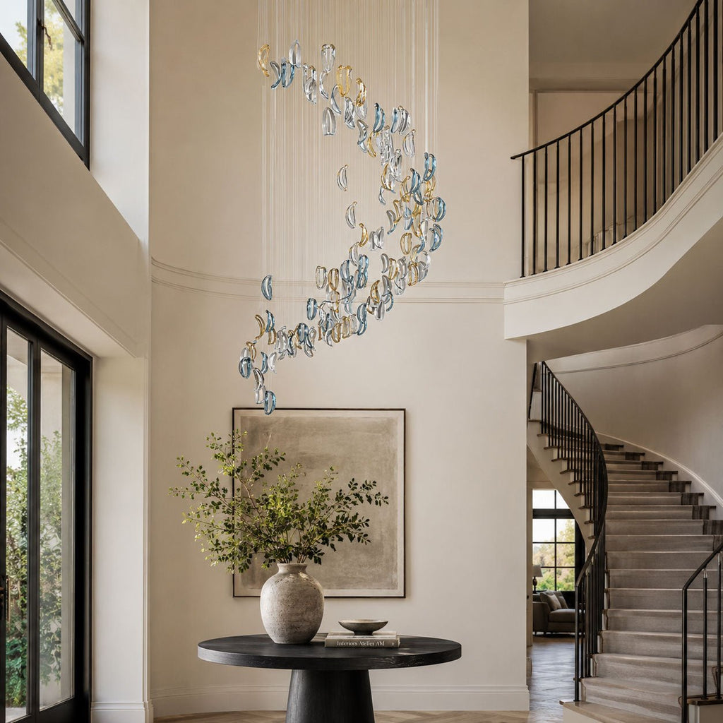 Aqua Ripple Glass Art Customize Chandelier