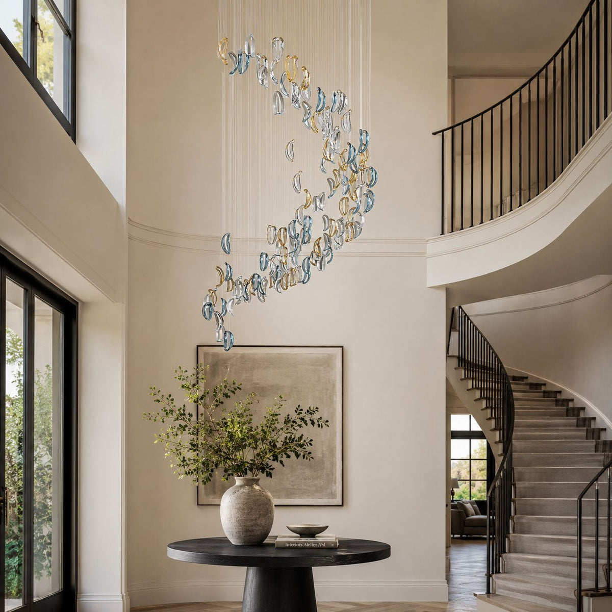 Aqua Ripple Glass Art Customize Chandelier