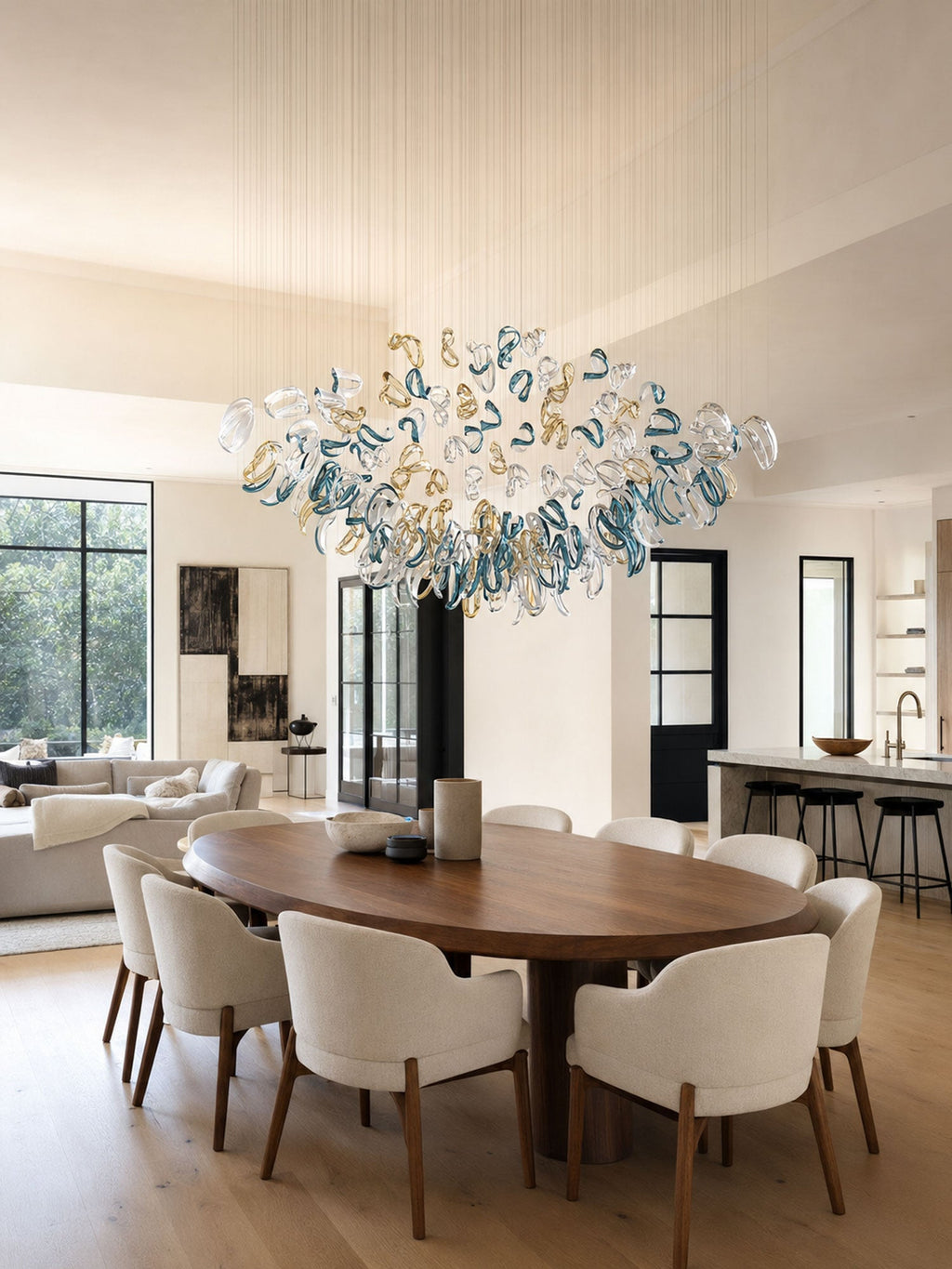 Aqua Ripple Glass Art Customize Chandelier