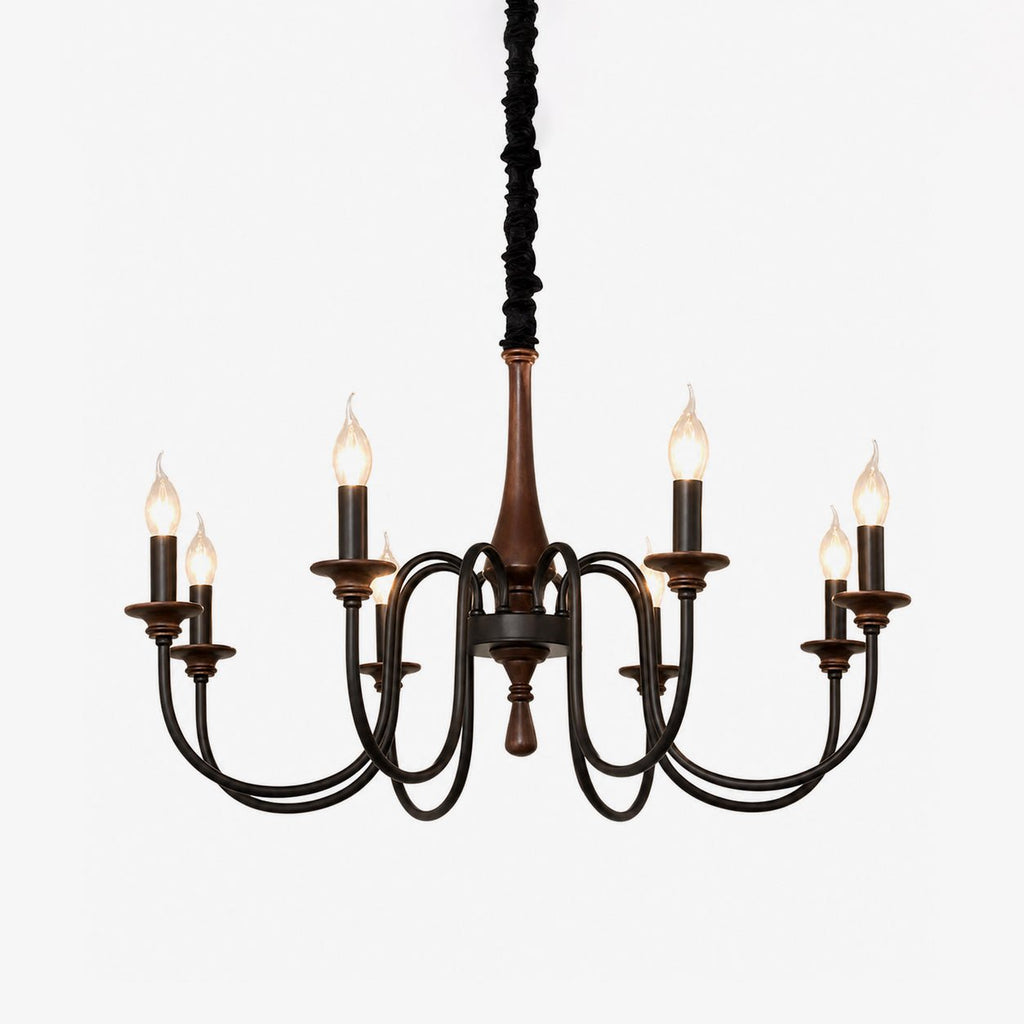 Wood Iron Candle Chandelier