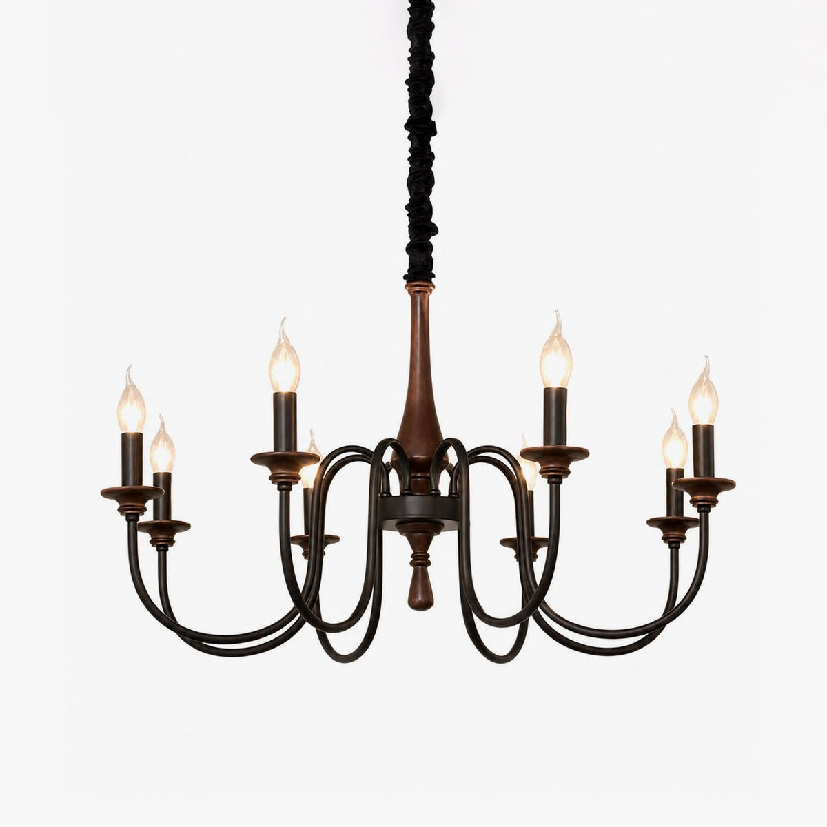 Wood Iron Candle Chandelier