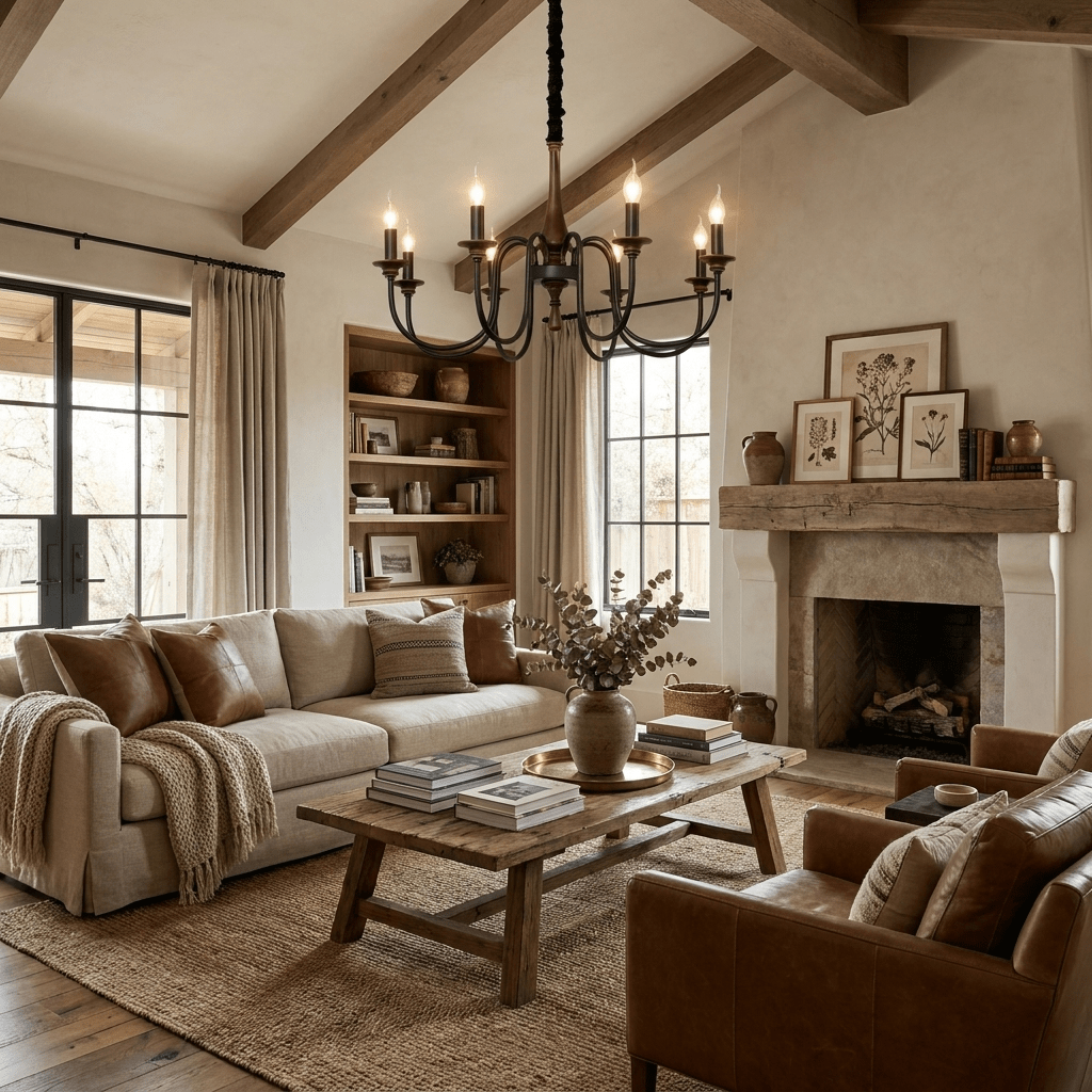 Wood Iron Candle Chandelier