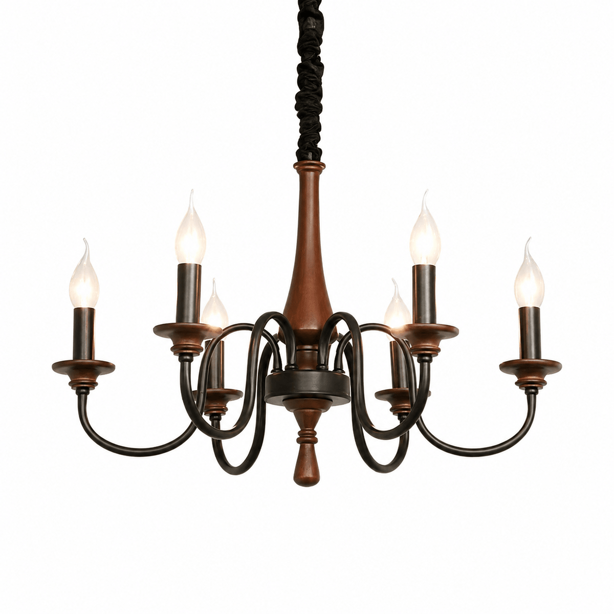 Wood Iron Candle Chandelier