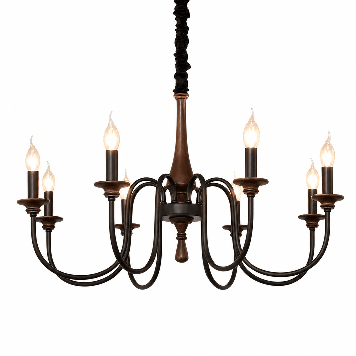 Wood Iron Candle Chandelier