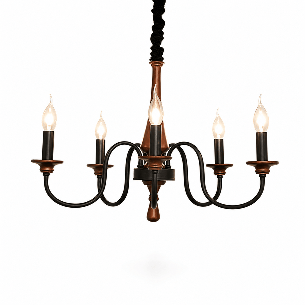 Wood Iron Candle Chandelier