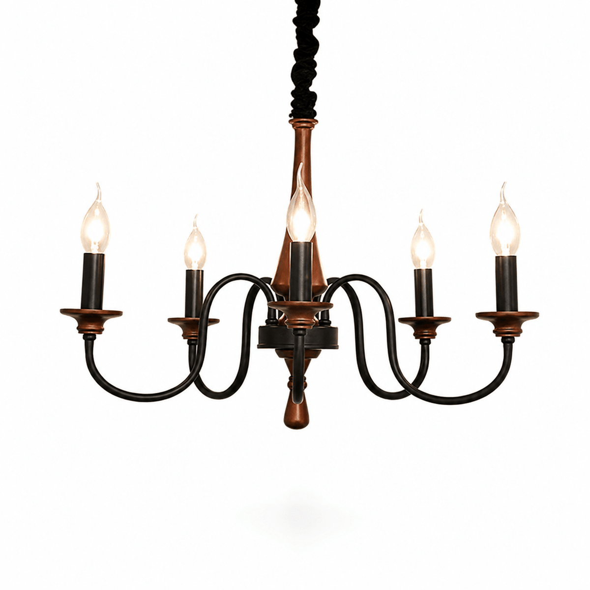 Wood Iron Candle Chandelier