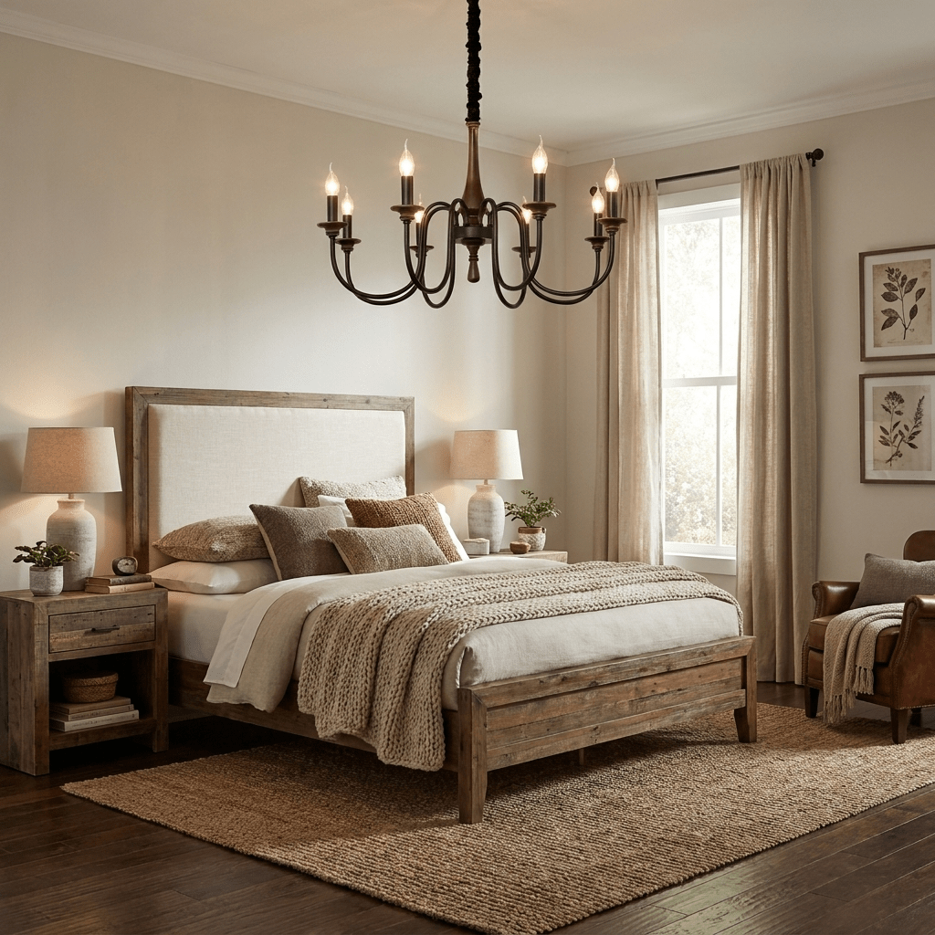 Wood Iron Candle Chandelier