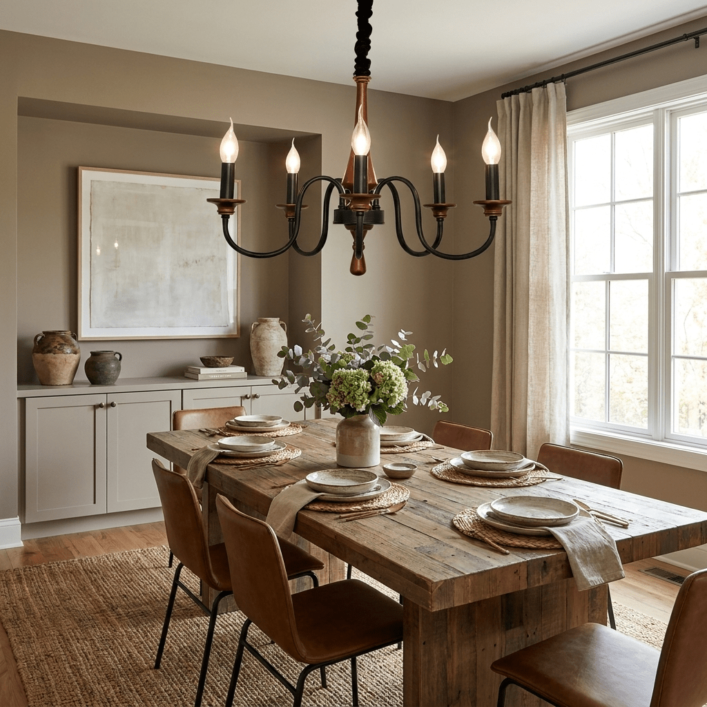 Wood Iron Candle Chandelier