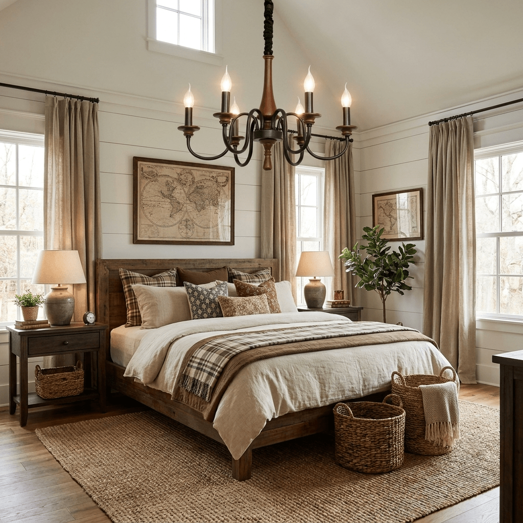 Wood Iron Candle Chandelier