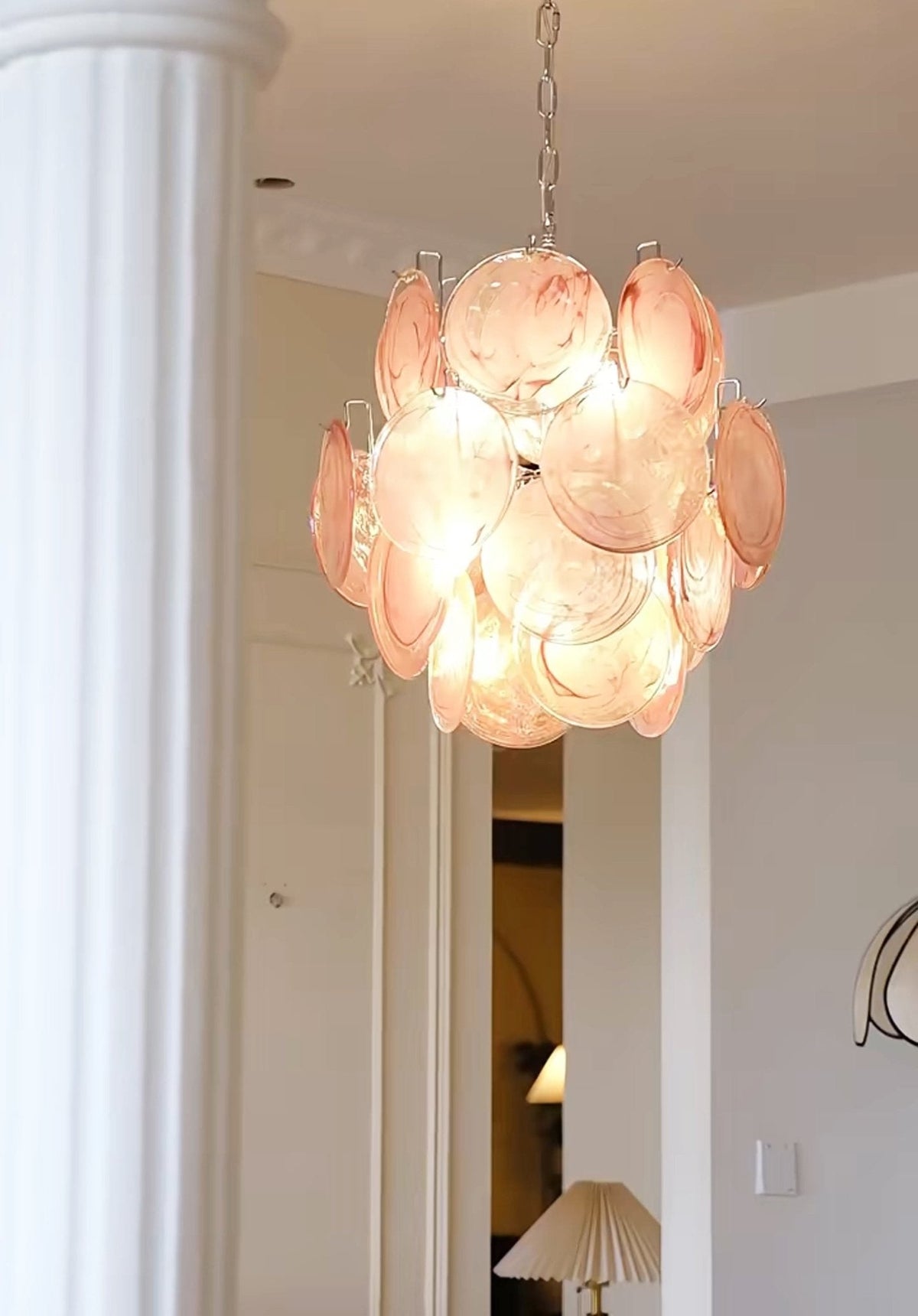 Pink Disc Glass Chandelier
