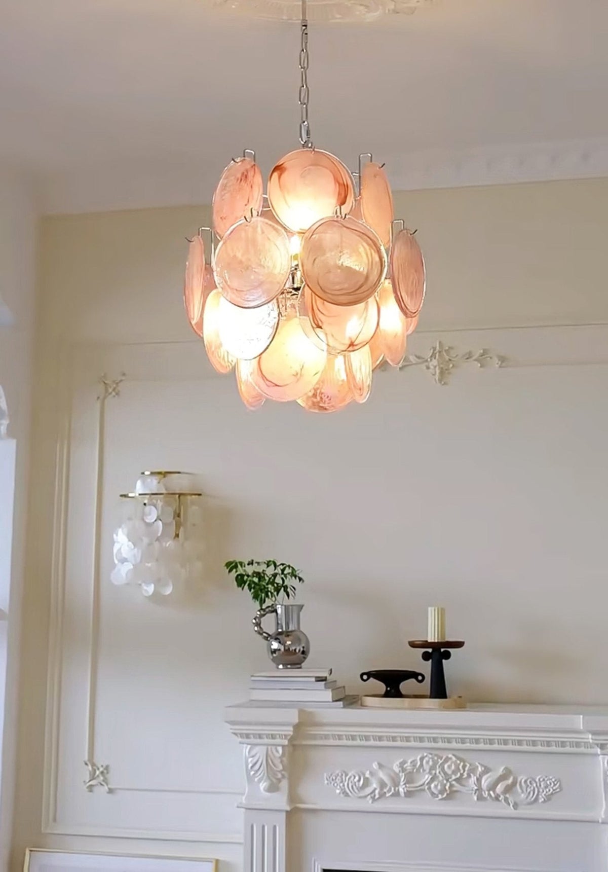 Pink Disc Glass Chandelier