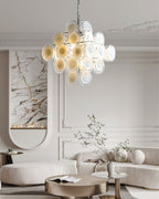 Disc White Glass Chandelier