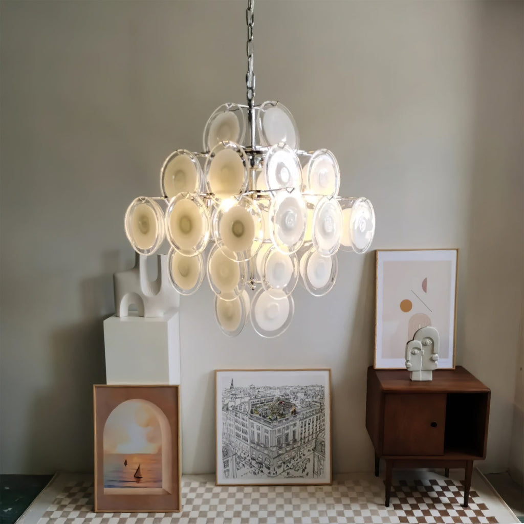 Disc White Glass Chandelier