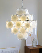 Disc White Glass Chandelier