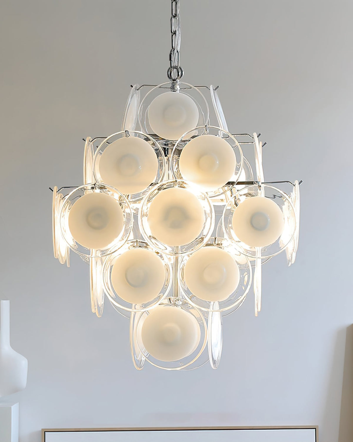 Disc White Glass Chandelier