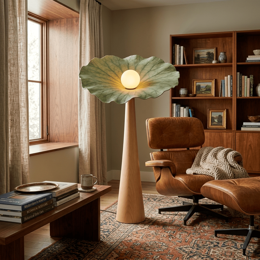 Lotus Veil Woodgrain Floor Lamp