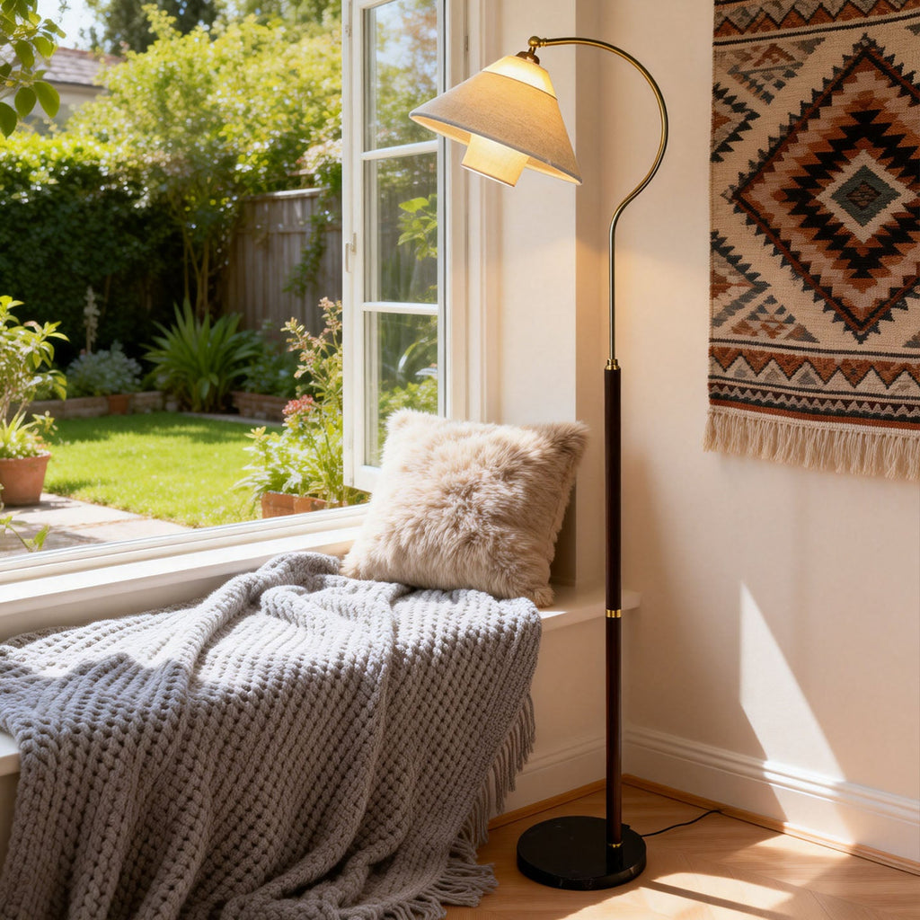 Walnut Gooseneck Floor Lamp