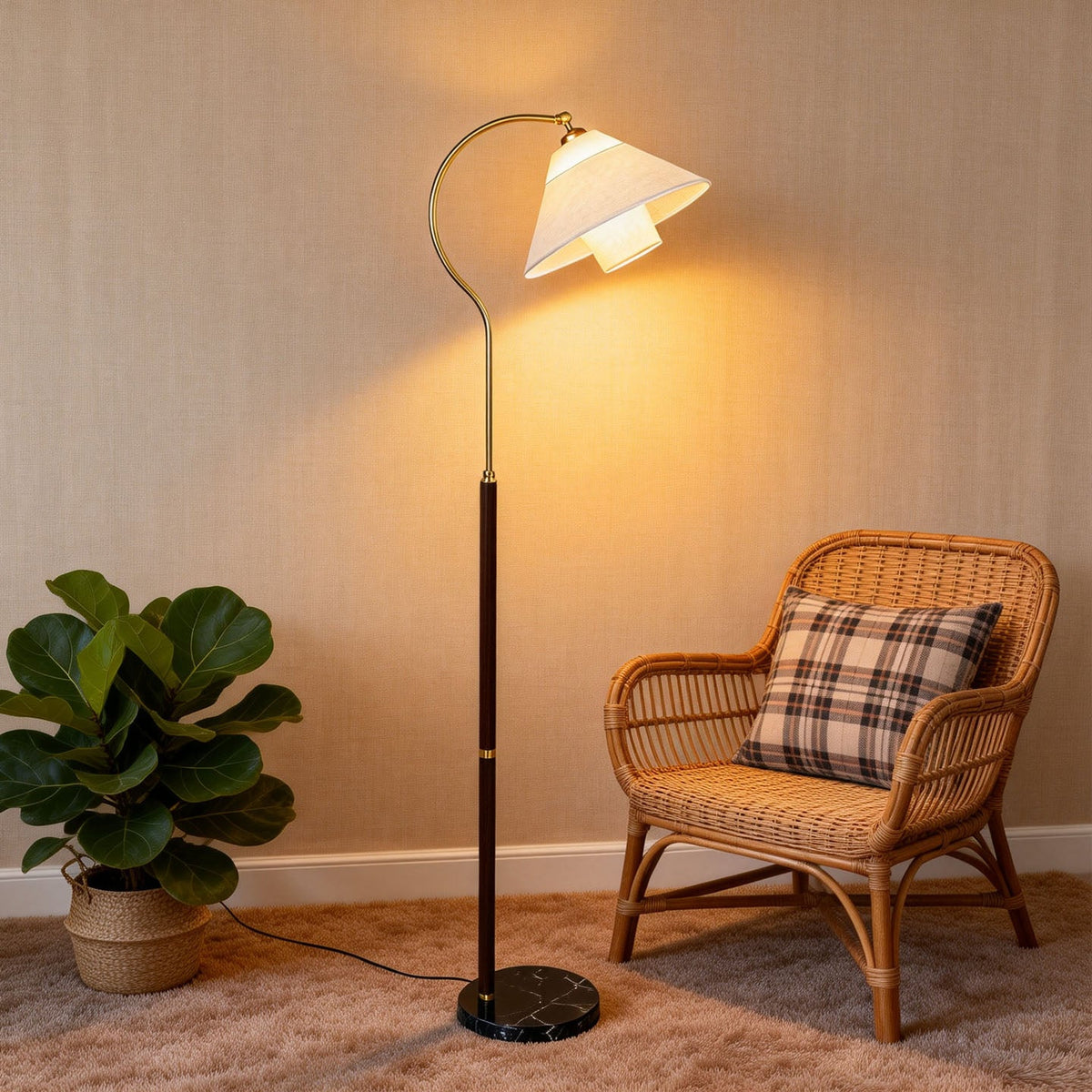 Walnut Gooseneck Floor Lamp