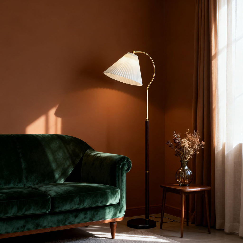 Walnut Gooseneck Floor Lamp