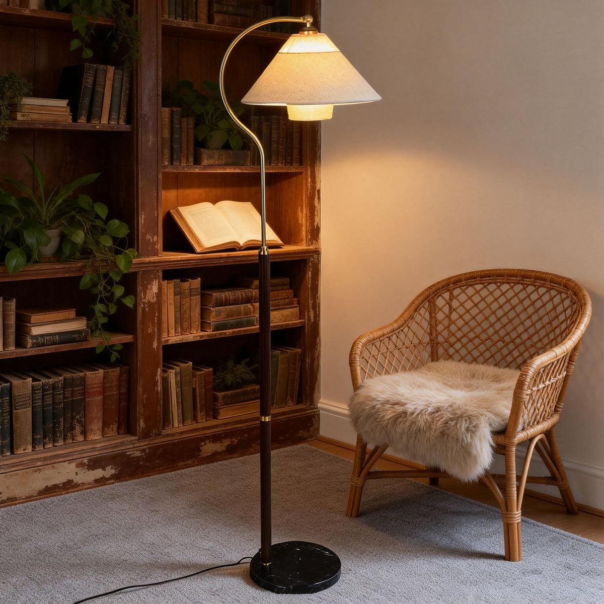 Walnut Gooseneck Floor Lamp