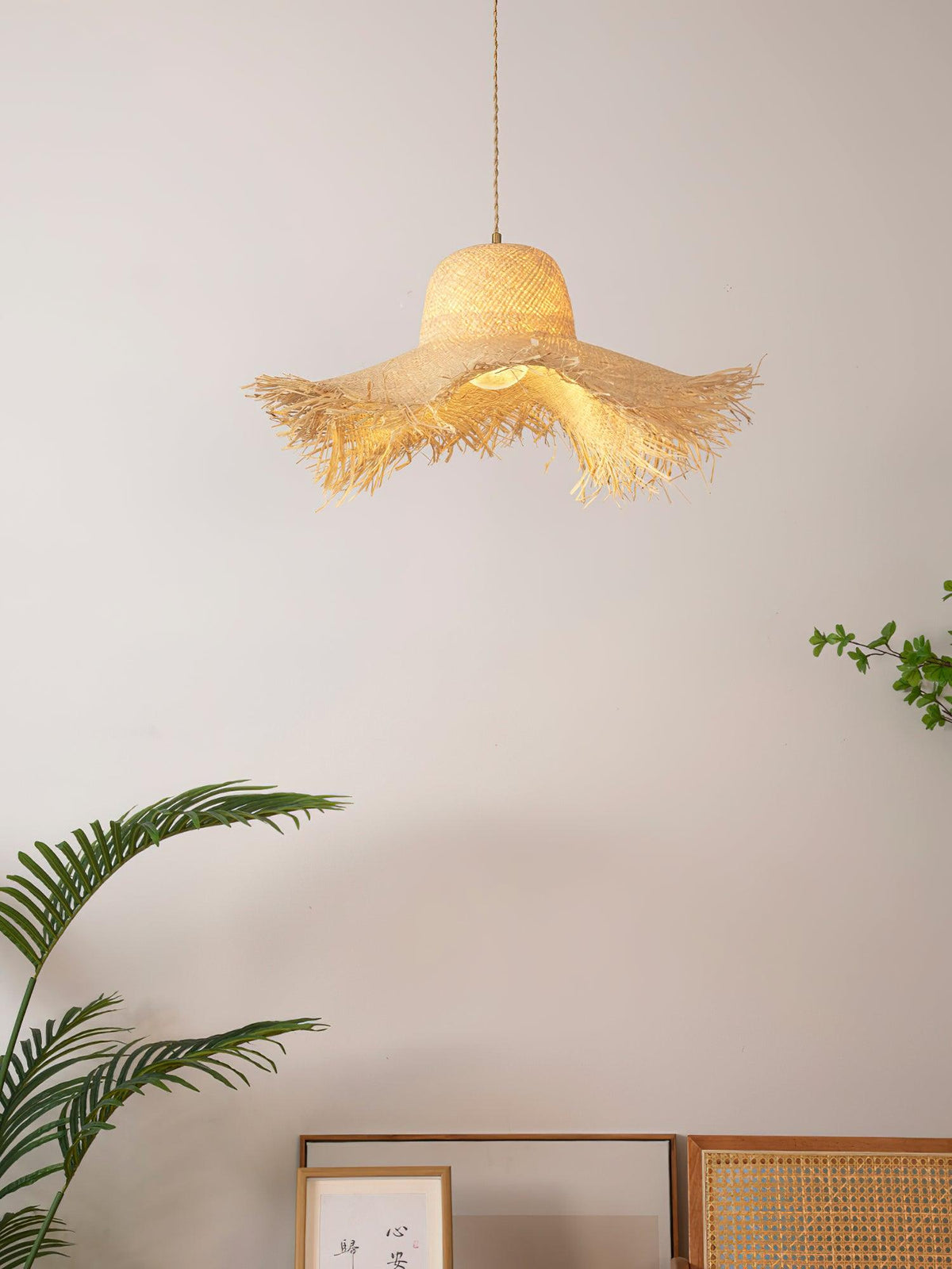 Rattan Straw Hat Pendant Light