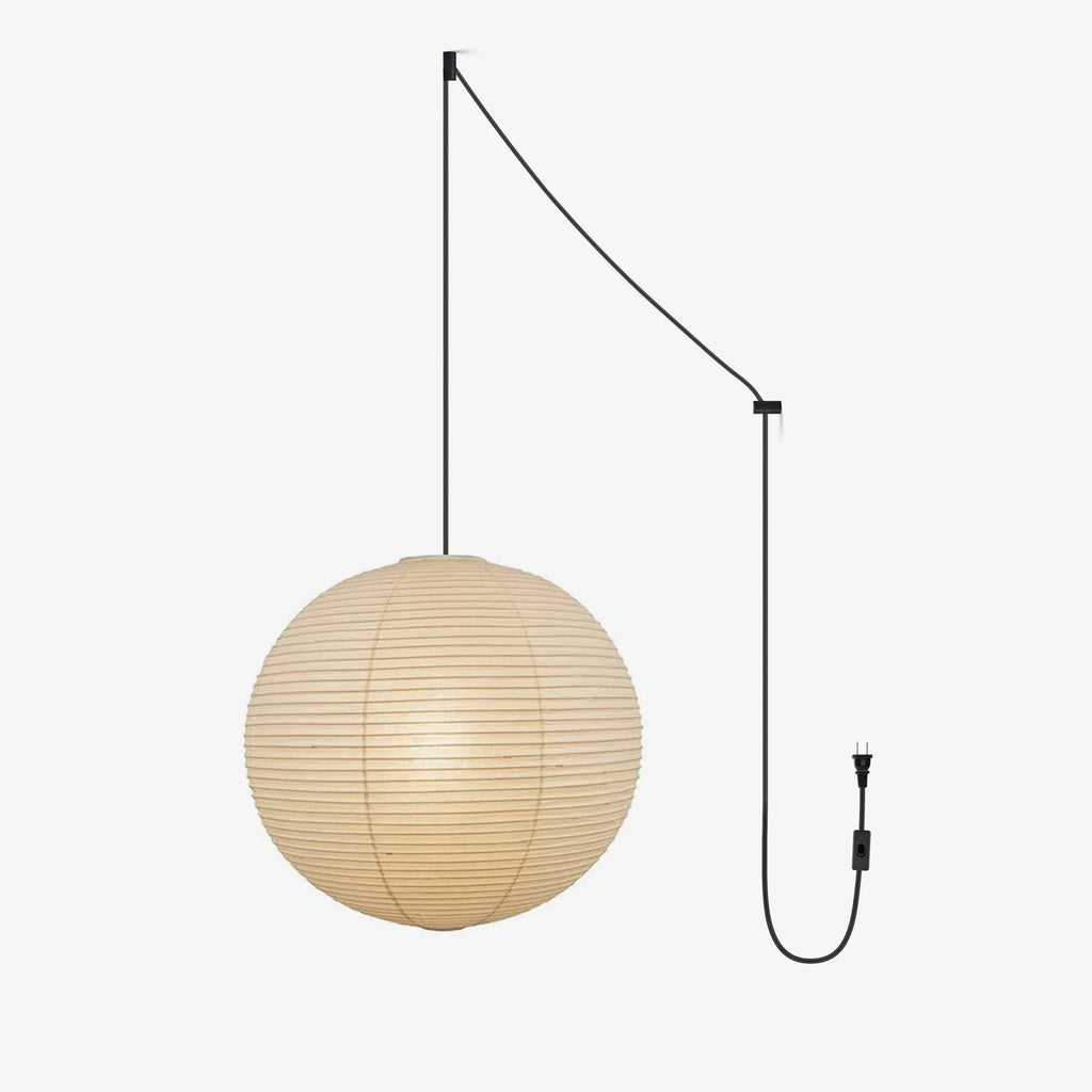 Japanese Paper Pendant Swag Light (black plug wire)