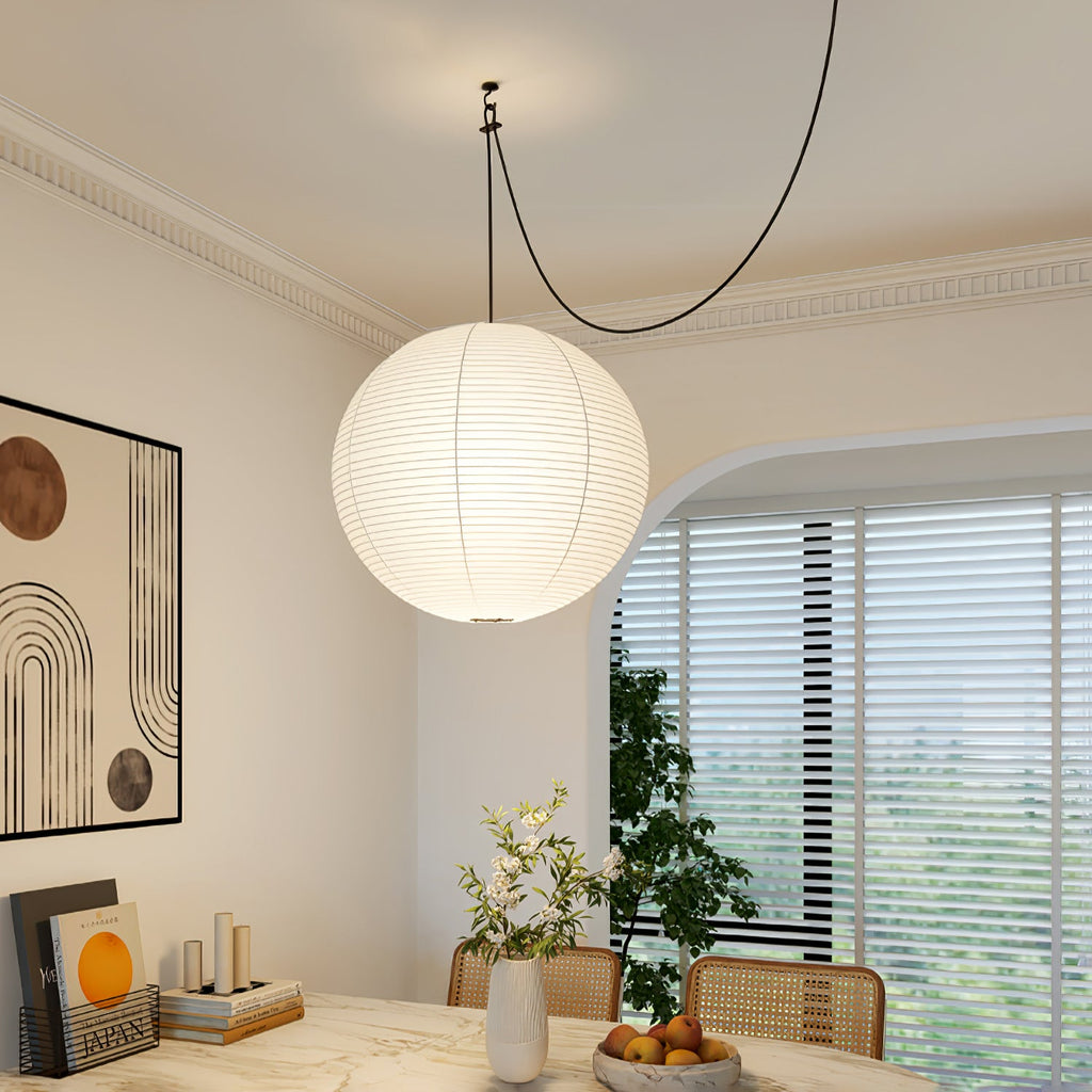 Japanese Paper Pendant Swag Light (black plug wire)