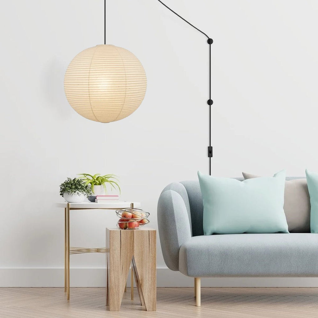Japanese Paper Pendant Swag Light (black plug wire)