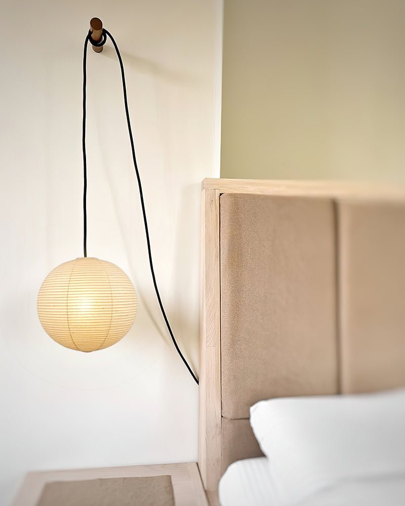 Japanese Paper Pendant Swag Light (black plug wire)