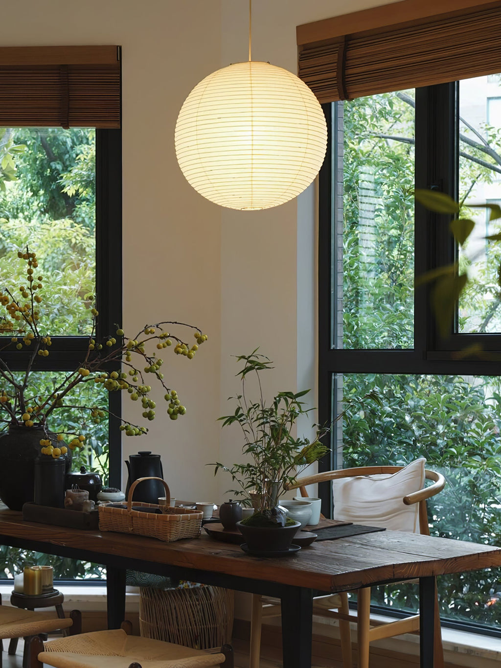 Japanese Paper Pendant Swag Light (black plug wire)