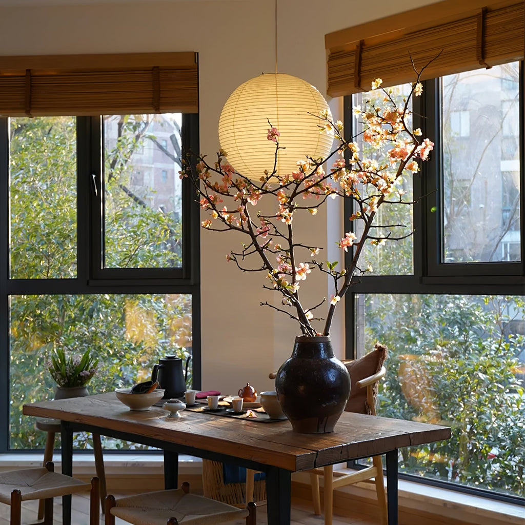Japanese Paper Pendant Swag Light (black plug wire)