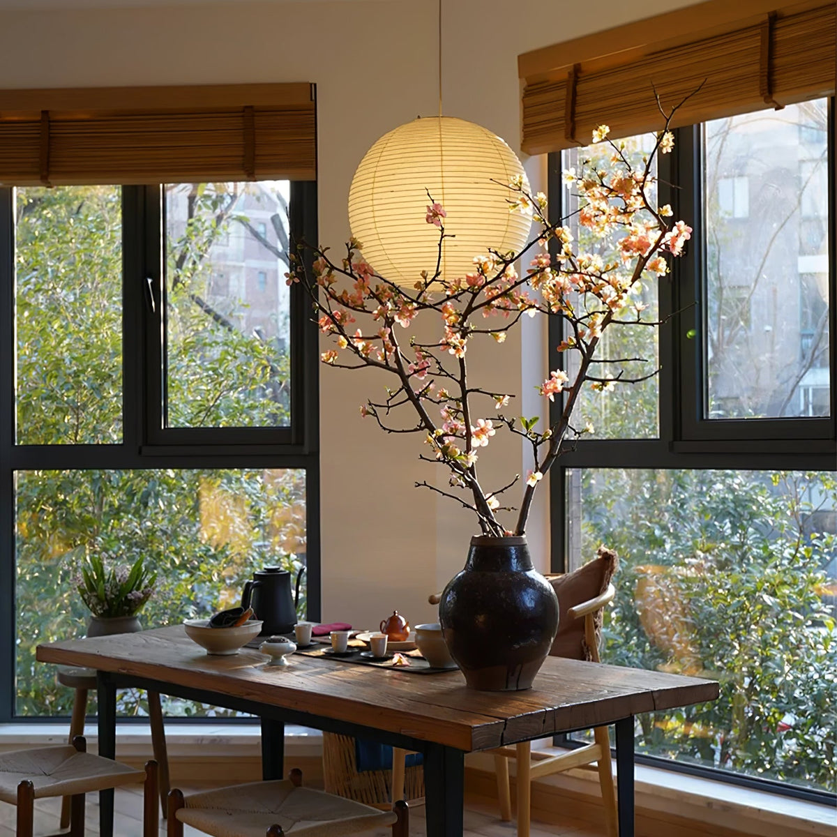 Japanese Paper Pendant Swag Light (black plug wire)
