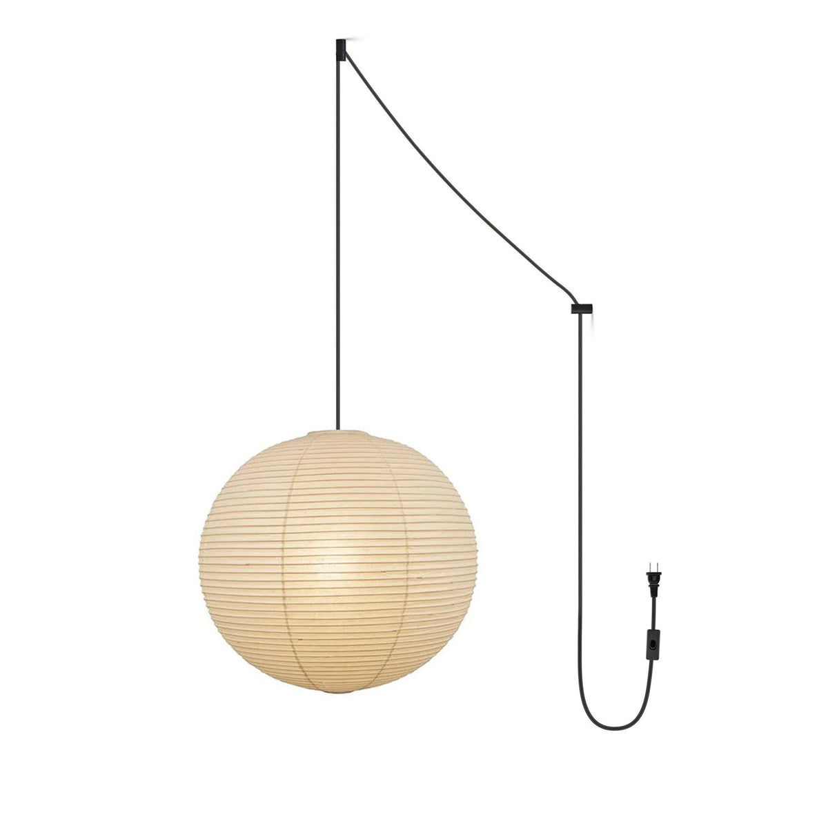 Japanese Paper Pendant Swag Light (black plug wire)