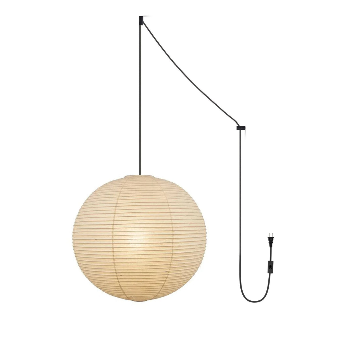 Japanese Paper Pendant Swag Light (black plug wire)