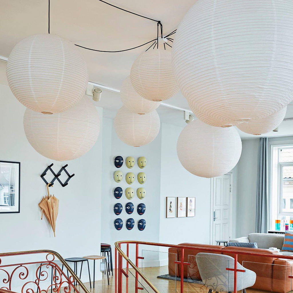 Japanese Paper Pendant Swag Light (black plug wire)