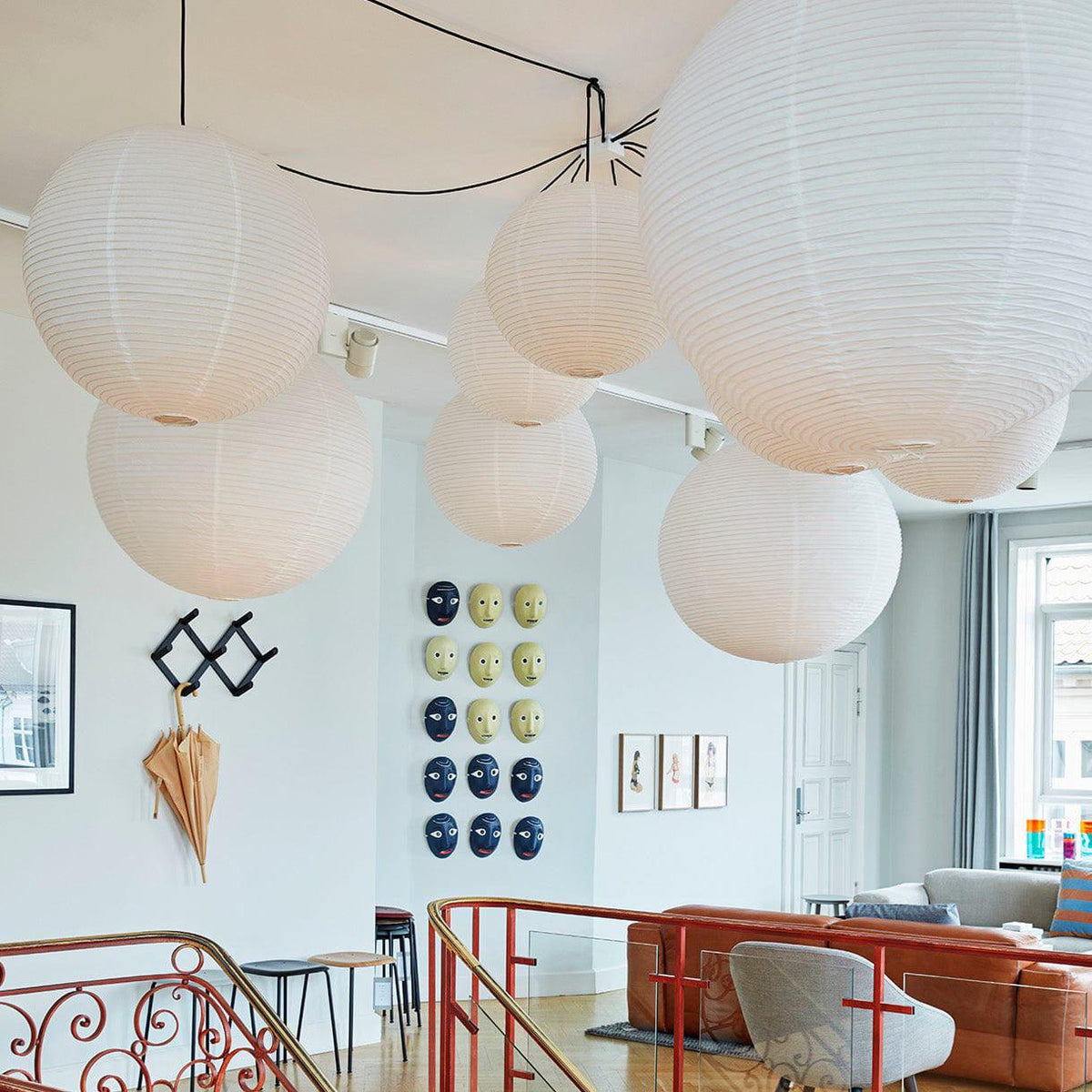 Japanese Paper Pendant Swag Light (black plug wire)