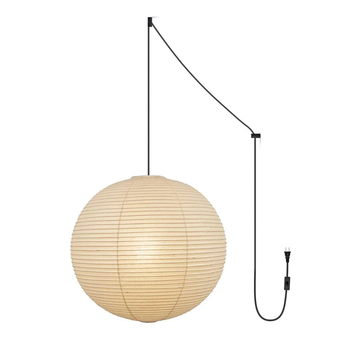 Japanese Paper Pendant Swag Light (black plug wire)