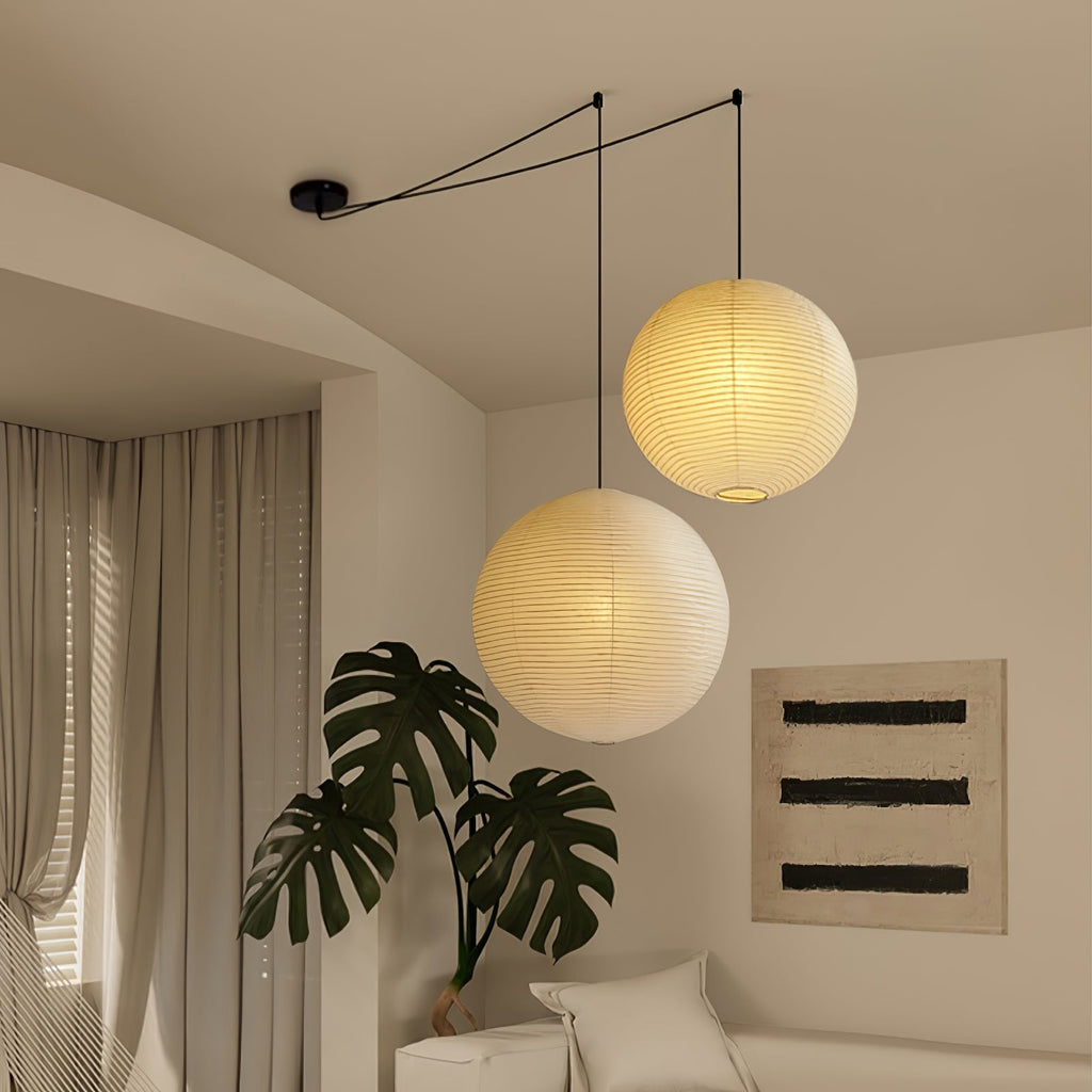 Japanese Paper Pendant Swag Light (black plug wire)